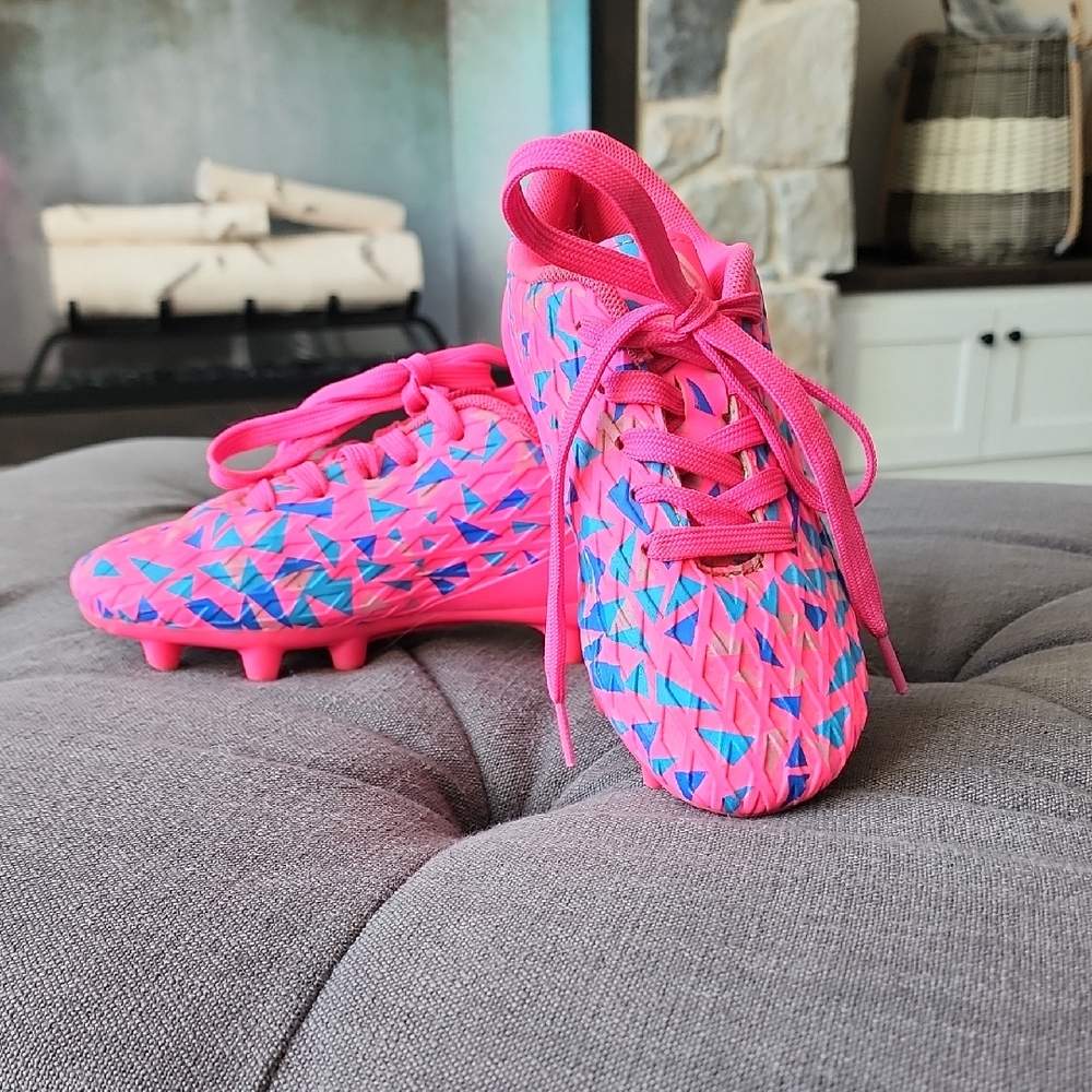Kids Pink and Blue Soccer Cleats